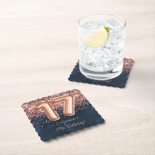 Roos Gold Navy Blue 17e verjaardagsfeestje Kartonnen Onderzetters (Insitu)