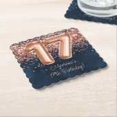 Roos Gold Navy Blue 17e verjaardagsfeestje Kartonnen Onderzetters (Gebogen)