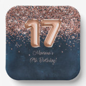 Roos Gold Navy Blue 17e verjaardagsfeestje Papieren Bordje (Voorkant)