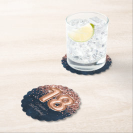 Roos Gold Navy Blue 18e verjaardagsfeestje Kartonnen Onderzetters