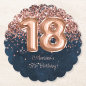 Roos Gold Navy Blue 18e verjaardagsfeestje Kartonnen Onderzetters (Voorkant)