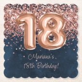 Roos Gold Navy Blue 18e verjaardagsfeestje Kartonnen Onderzetters (Voorkant)