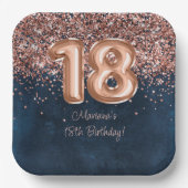 Roos Gold Navy Blue 18e verjaardagsfeestje Papieren Bordje (Voorkant)