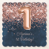 Roos Gold Navy Blue 1e verjaardagsfeestje Kartonnen Onderzetters (Voorkant)