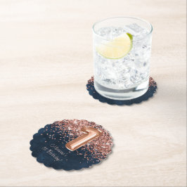 Roos Gold Navy Blue 1e verjaardagsfeestje Kartonnen Onderzetters