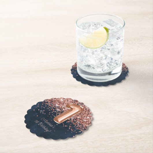 Roos Gold Navy Blue 1e verjaardagsfeestje Kartonnen Onderzetters (Insitu)