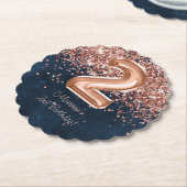 Roos Gold Navy Blue 2e verjaardagsfeestje Kartonnen Onderzetters (Gekanteld)