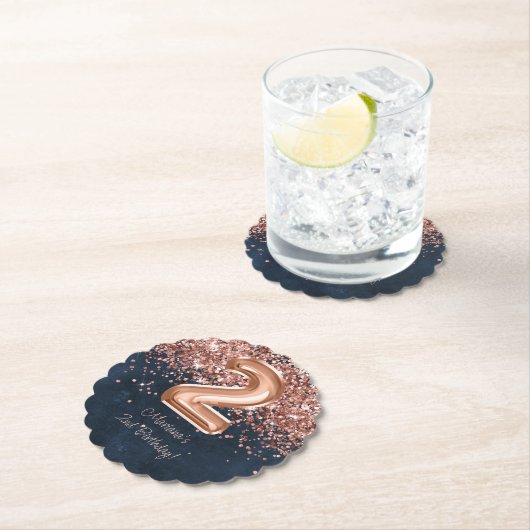 Roos Gold Navy Blue 2e verjaardagsfeestje Kartonnen Onderzetters (Insitu)