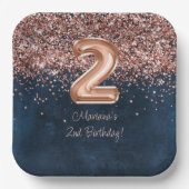 Roos Gold Navy Blue 2e verjaardagsfeestje Papieren Bordje (Voorkant)