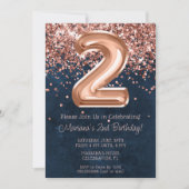 Roos Gold Navy Blue 2e Verjaardagsfeestuitnodiging Kaart (Voorkant)