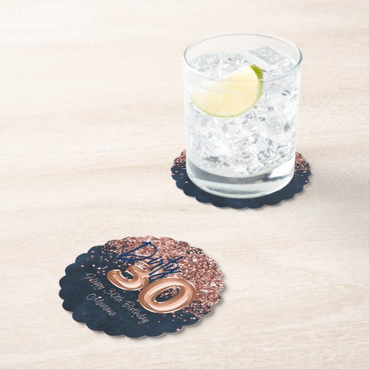 Roos Gold Navy Blue 30ste verjaardagsfeestje Kartonnen Onderzetters (Insitu)