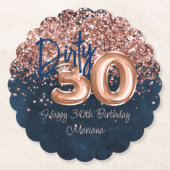 Roos Gold Navy Blue 30ste verjaardagsfeestje Kartonnen Onderzetters (Voorkant)