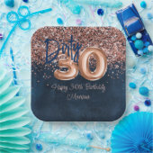 Roos Gold Navy Blue 30ste verjaardagsfeestje Papieren Bordje (Feest)