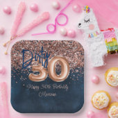 Roos Gold Navy Blue 30ste verjaardagsfeestje Papieren Bordje (Feest)