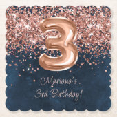 Roos Gold Navy Blue 3e verjaardagsfeestje Kartonnen Onderzetters (Voorkant)
