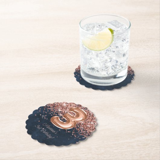 Roos Gold Navy Blue 3e verjaardagsfeestje Kartonnen Onderzetters (Insitu)