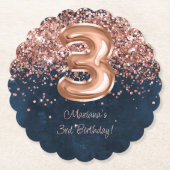 Roos Gold Navy Blue 3e verjaardagsfeestje Kartonnen Onderzetters (Voorkant)