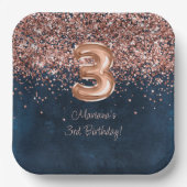 Roos Gold Navy Blue 3e verjaardagsfeestje Papieren Bordje (Voorkant)