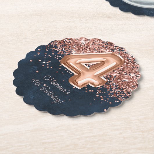 Roos Gold Navy Blue 4e verjaardagsfeestje Kartonnen Onderzetters (Gekanteld)
