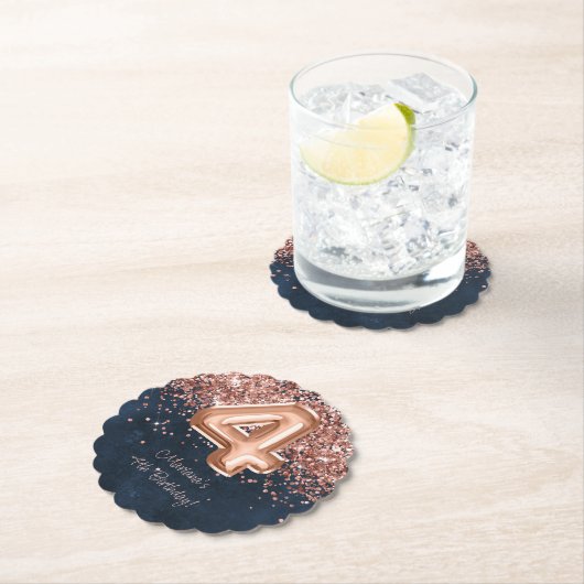 Roos Gold Navy Blue 4e verjaardagsfeestje Kartonnen Onderzetters (Insitu)