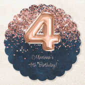 Roos Gold Navy Blue 4e verjaardagsfeestje Kartonnen Onderzetters (Voorkant)