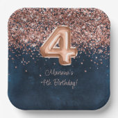 Roos Gold Navy Blue 4e verjaardagsfeestje Papieren Bordje (Voorkant)