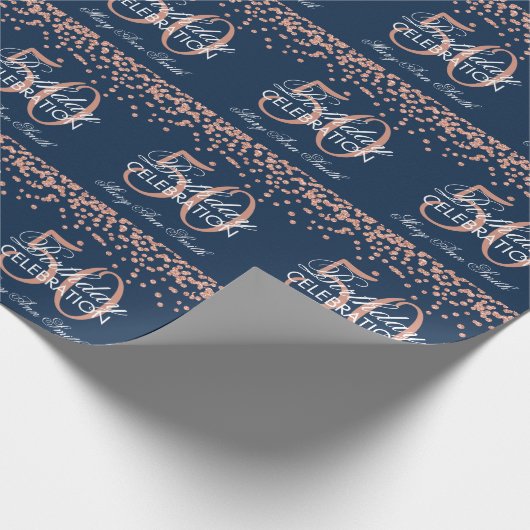 Roos Gold Navy Blue 50e verjaardag Glitter Confett Cadeaupapier (Hoek)