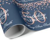 Roos Gold Navy Blue 50e verjaardag Glitter Confett Cadeaupapier (Rol Hoek)