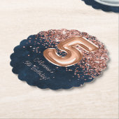 Roos Gold Navy Blue 5e verjaardagsfeestje Kartonnen Onderzetters (Gekanteld)