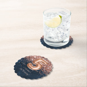 Roos Gold Navy Blue 5e verjaardagsfeestje Kartonnen Onderzetters