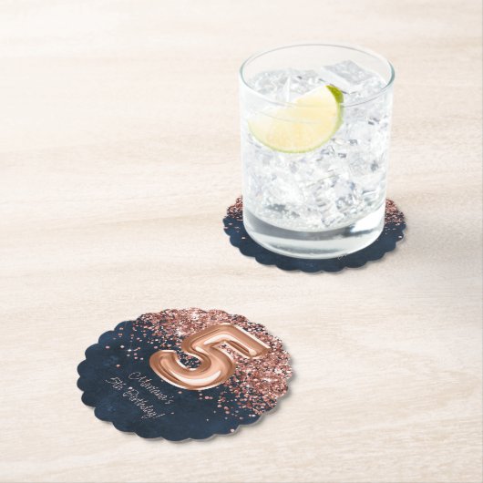 Roos Gold Navy Blue 5e verjaardagsfeestje Kartonnen Onderzetters (Insitu)