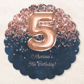 Roos Gold Navy Blue 5e verjaardagsfeestje Kartonnen Onderzetters (Voorkant)