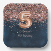 Roos Gold Navy Blue 5e verjaardagsfeestje Papieren Bordje (Voorkant)