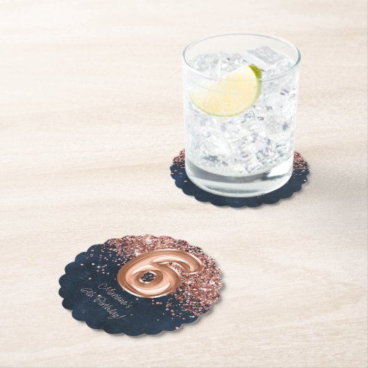 Roos Gold Navy Blue 6e verjaardagsfeestje Kartonnen Onderzetters (Insitu)