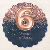 Roos Gold Navy Blue 6e verjaardagsfeestje Kartonnen Onderzetters (Voorkant)