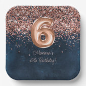 Roos Gold Navy Blue 6e verjaardagsfeestje Papieren Bordje (Voorkant)