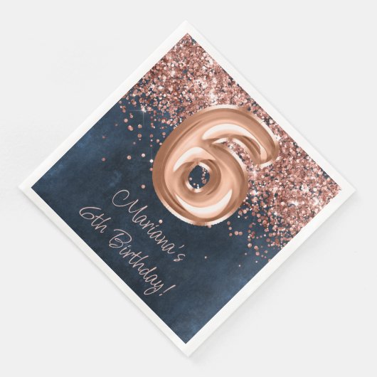 Roos Gold Navy Blue 6e verjaardagsfeestje Servet (Hoek)