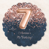 Roos Gold Navy Blue 7e verjaardagsfeestje Kartonnen Onderzetters (Voorkant)
