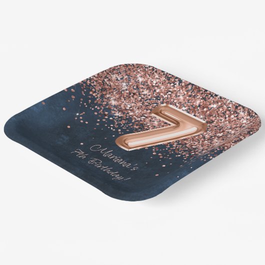 Roos Gold Navy Blue 7e verjaardagsfeestje Papieren Bordje (Gebogen)