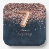 Roos Gold Navy Blue 7e verjaardagsfeestje Papieren Bordje (Voorkant)