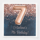 Roos Gold Navy Blue 7e verjaardagsfeestje Servet (Voorkant)
