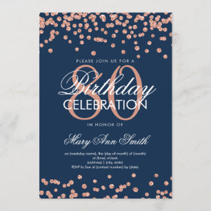 Roos Gold Navy Blue 80e Verjaardag Glitter Confett Kaart