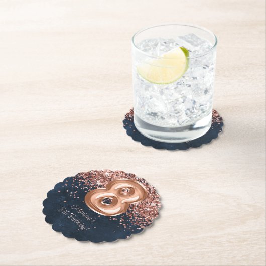 Roos Gold Navy Blue 8e verjaardagsfeestje Kartonnen Onderzetters (Insitu)