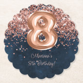 Roos Gold Navy Blue 8e verjaardagsfeestje Kartonnen Onderzetters (Voorkant)