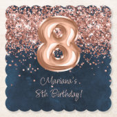 Roos Gold Navy Blue 8e verjaardagsfeestje Kartonnen Onderzetters (Voorkant)