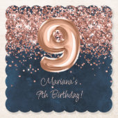 Roos Gold Navy Blue 9e verjaardagsfeestje Kartonnen Onderzetters (Voorkant)