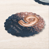 Roos Gold Navy Blue 9e verjaardagsfeestje Kartonnen Onderzetters (Gekanteld)