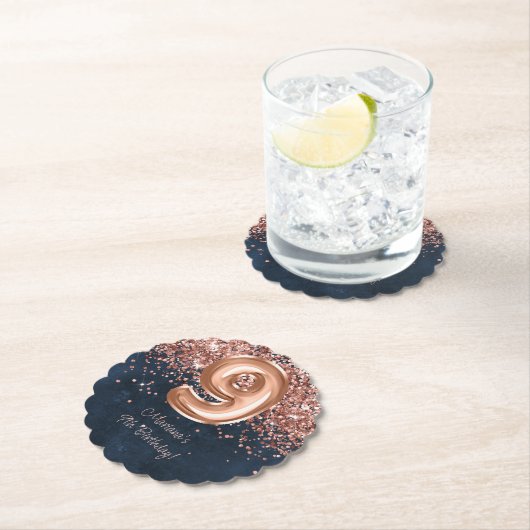 Roos Gold Navy Blue 9e verjaardagsfeestje Kartonnen Onderzetters (Insitu)