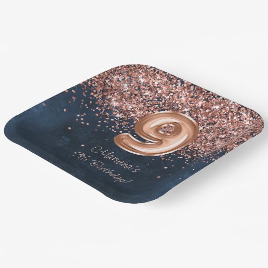 Roos Gold Navy Blue 9e verjaardagsfeestje Papieren Bordje (Gebogen)