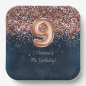 Roos Gold Navy Blue 9e verjaardagsfeestje Papieren Bordje (Voorkant)